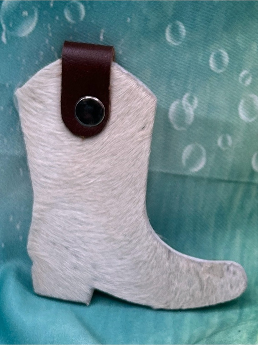 Cowhide Western Boot Keychain / Hangtag/ Charm Brown & White 2 sided